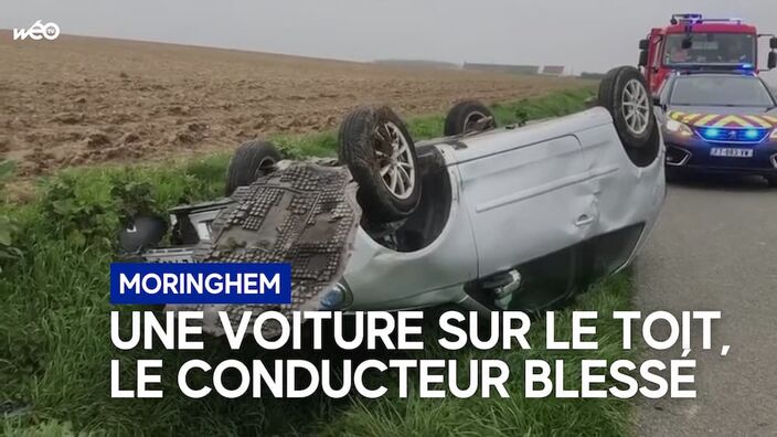 Moringhem: une voiture sur le toit dans le fossé, le conducteur blessé