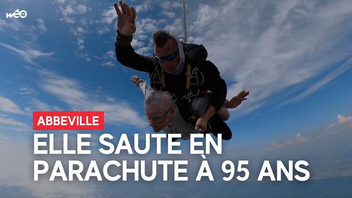 Abbeville : une dame saute en parachute pour ses 95 ans