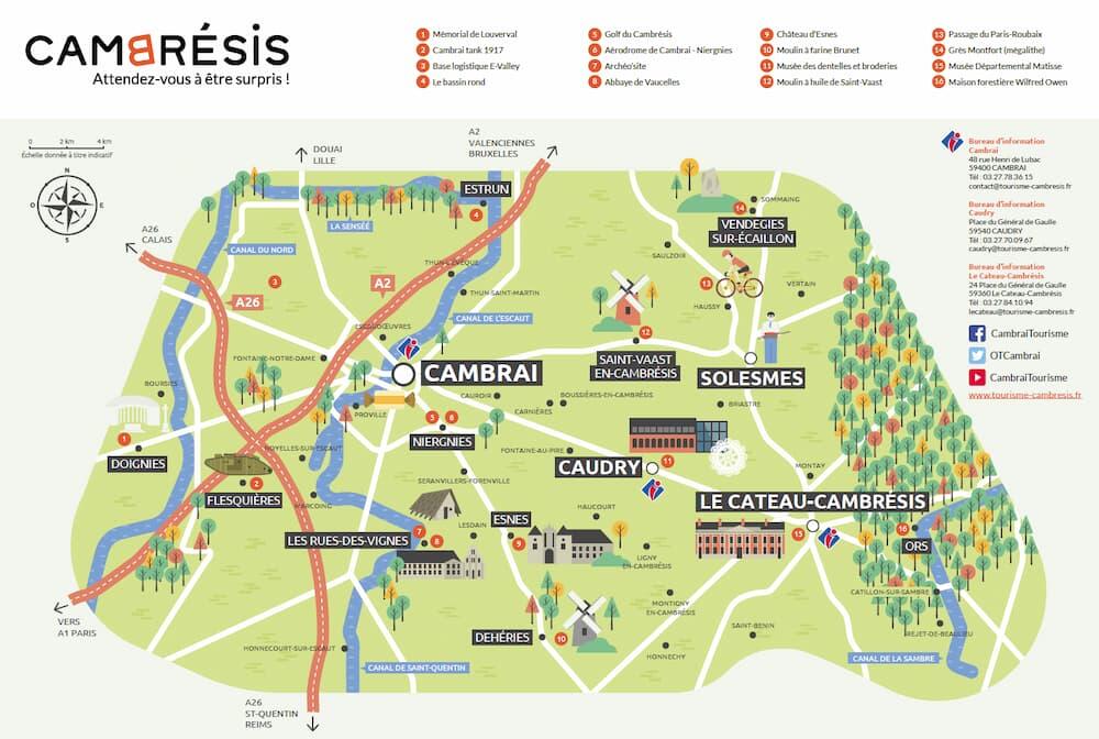 Carte des activités touristiques de Cambrai