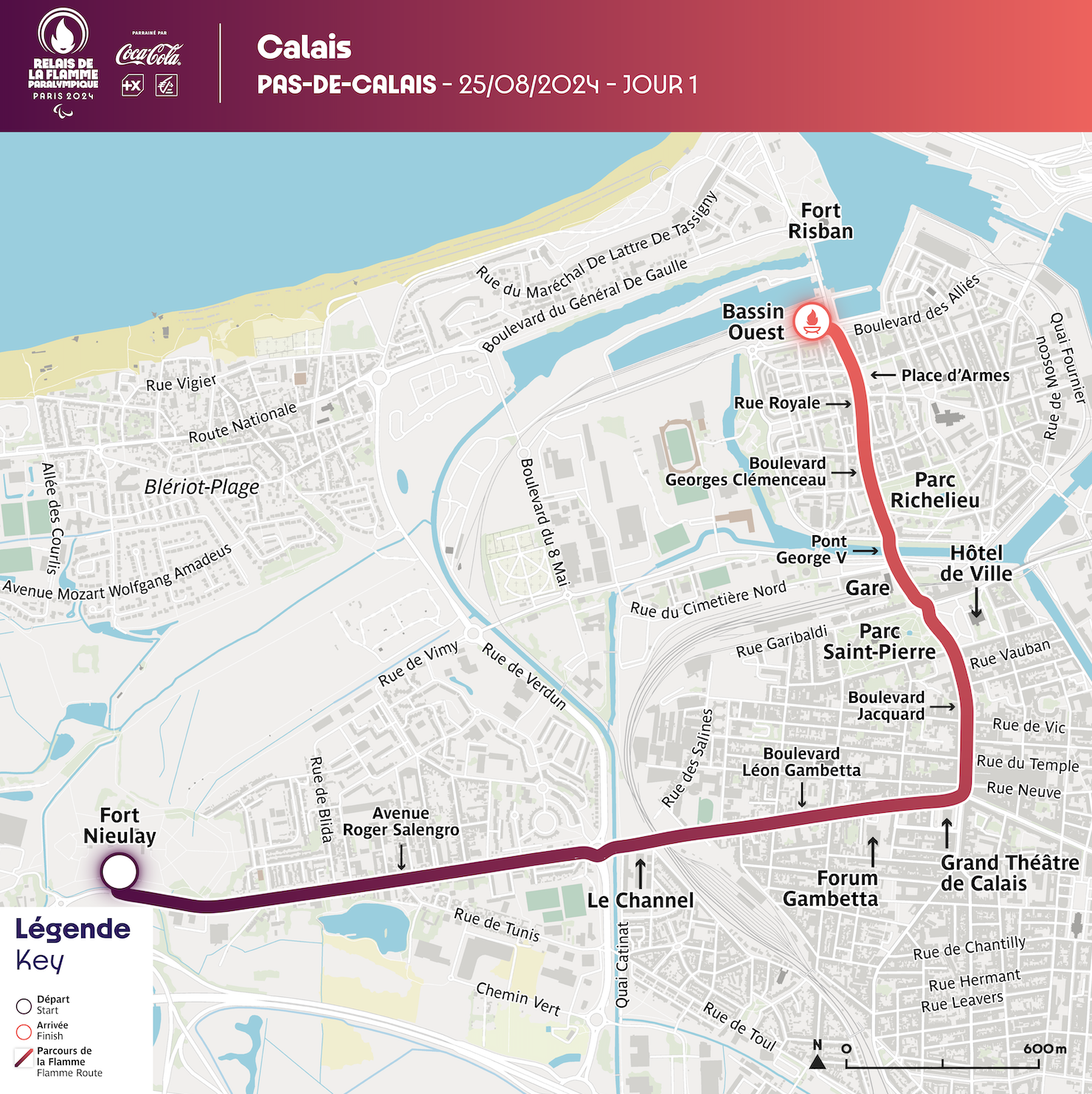 Carte : la Flamme paralympique à Calais.