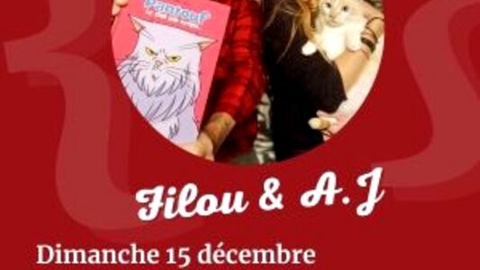 Séance de dédicace de Filou & A.J pour la BD "Pantouf', le chat pas sympa"